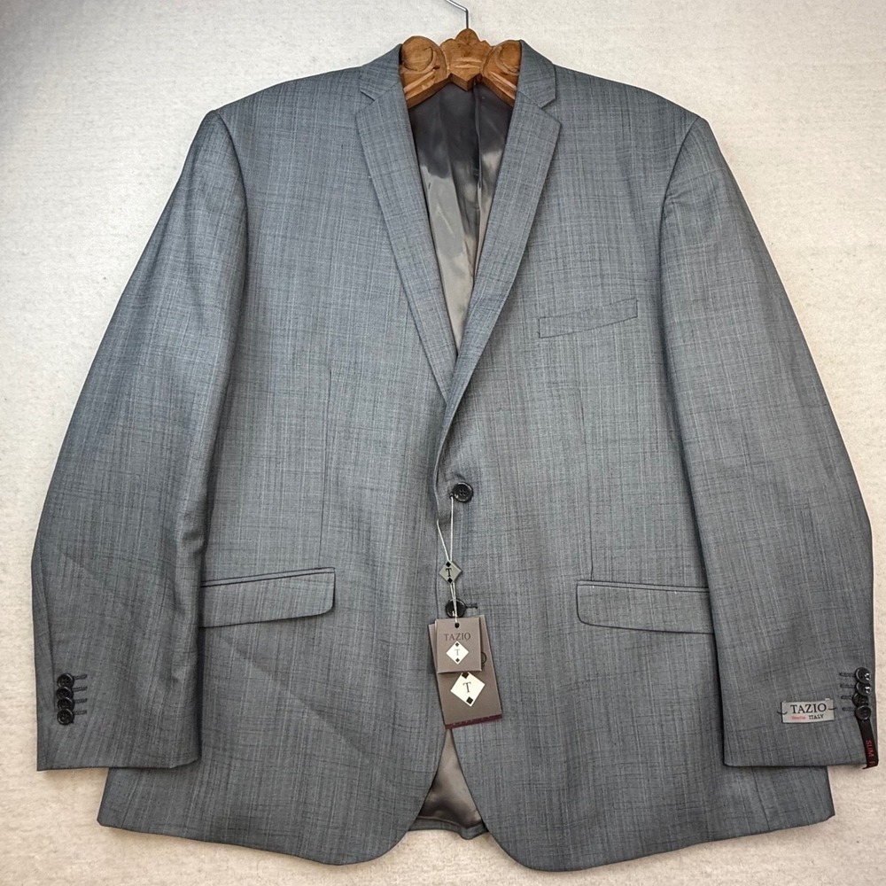 Tazio Italy Mens Ultra Slim Fit 2 Piece Suit Gray Sharkskin 50R 44W NWT sleek - Picture 5 of 16